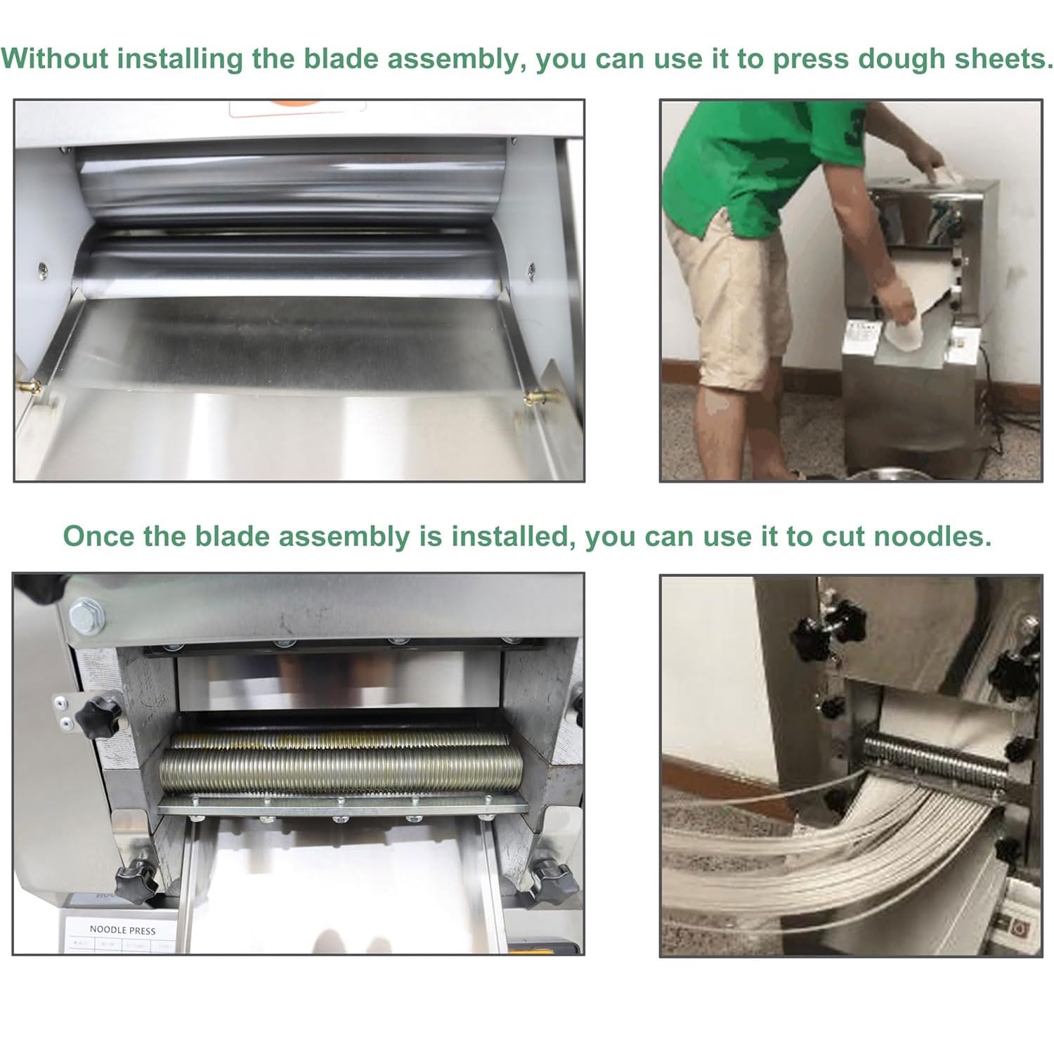Fabricante De Fideos Comercial De 2200 W, Máquina De Pasta De Acero Inoxidable De 30 Kg/h Con Cuchillo De Molde De 1.5 Mm/2 Mm/3 Mm, Espesor Ajustable De 1-10 Mm, Personalizable, Para Restaurante