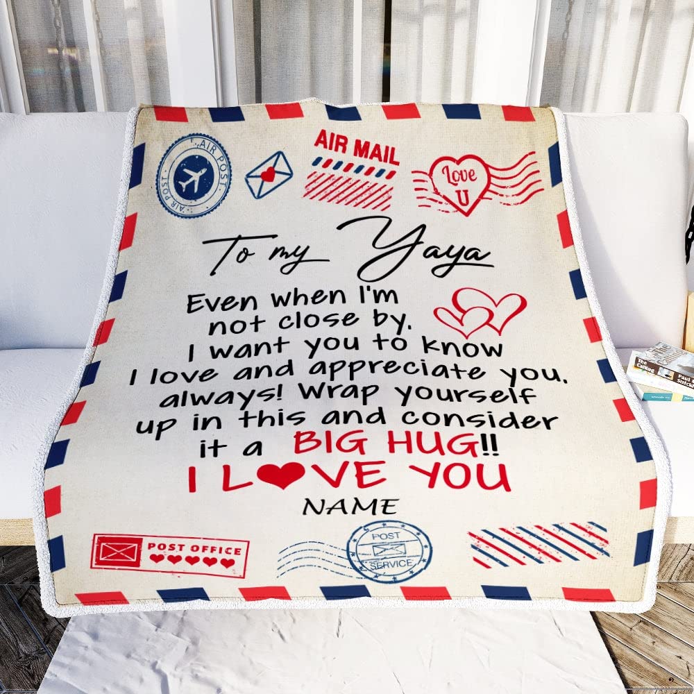 CenturyTee Personalized to My Yaya Blanket from Kids I Love You Hugs Air Mail Letter Yaya Birthday Mothers Day Christmas Customized Fleece Blanket (30 x 40 Inches - Baby Size), Multicolor 315, 315