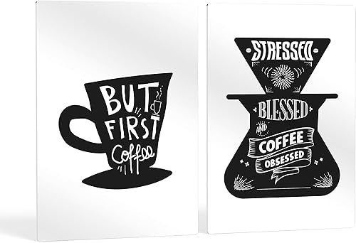 Miniatura 1 de HB Art Design But First Coffee and Stressed Blessed and Coffee Obsessed 2 Panel Metal Print Set Wall Art Coffee Bar Decor Coffee Signs Kitchen Wall