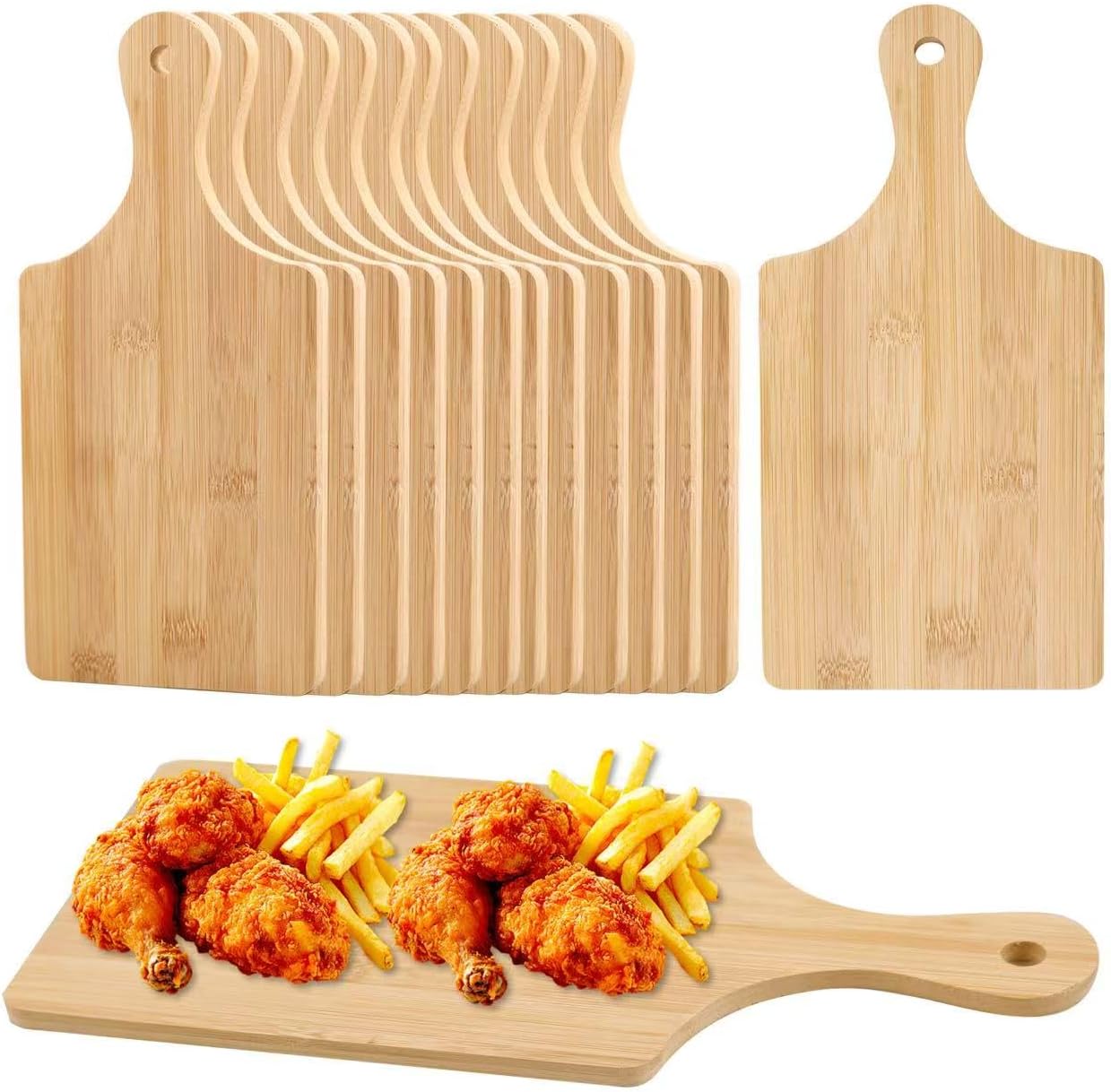12 Pcs Mini Charcuterie Boards, 11"x5" Bamboo Cutting Board Set with Handle Kitchen Chopping Boards Bulk for Pizza, Bread, Cheese, Fruit, Housewarming Wedding Mother' Day Gift