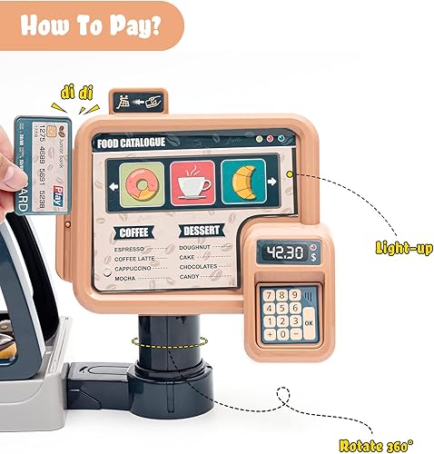 Miniatura 4 de Jomifin Cafetería de juguete de simulación para niños y niñas con cafetera y donas falsas, 41 unidades (edición clásica)