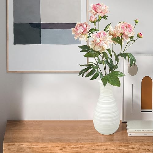 Miniatura 7 de Jarrón de plástico blanco, jarrón de plástico con aspecto de cerámica, adecuado para flores, florero irrompible para decoración de sala de estar,