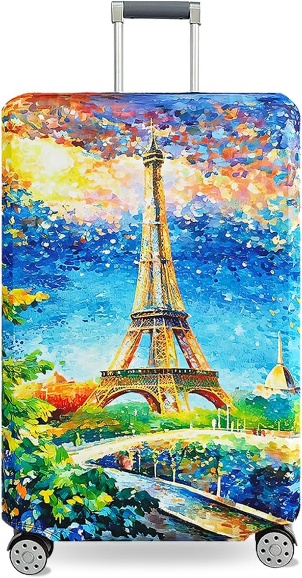 fancyfree Luggage Cover Washable Suitcase Protector Anti-scratch Suitcase cover (Travel Graffiti, XL(29"-32" luggage))
