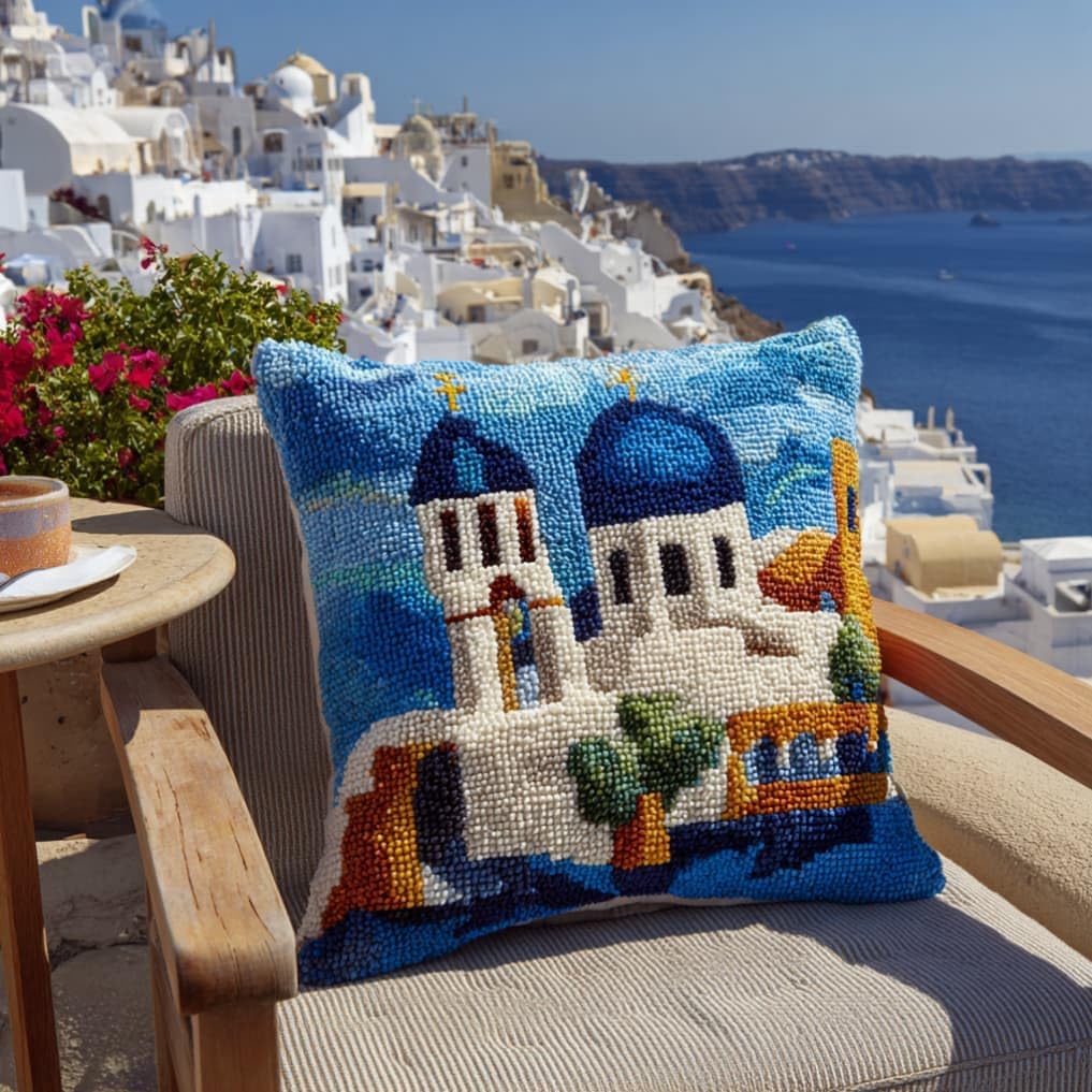 Taxpy DIY Latch Hook Pillow Kit Pre-Printed Hook and Latch Rug Kits Architecture 17X17 Inch.Cross-Stitch Embroidery Cushion Cover for Home Sofa Decoration