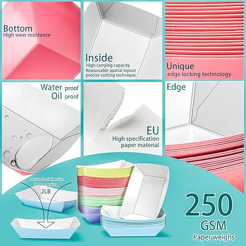 Miniatura 3 de MotBach Paquete de 120 bandejas de papel de colores de 2 libras, botes de papel desechables, botes de comida de colores para servir alimentos,