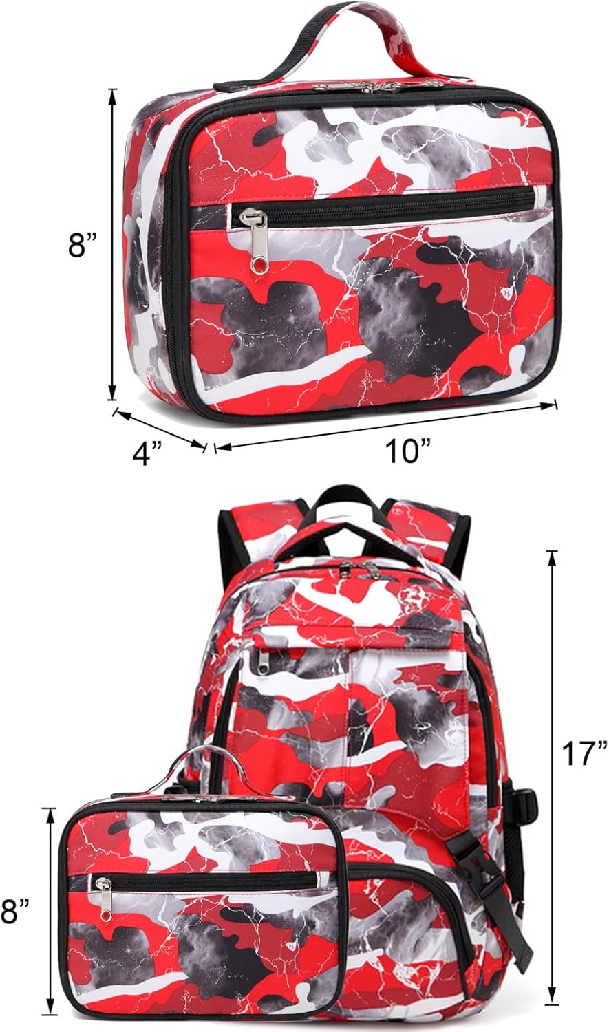 BLUEFAIRY Kids Backpack with Lunch Box for Boys Girls Elementary School Bags Set with Insulated Lunch Bags Large Campartments for Daughter Son Mochila Escolar para Niños Camo Red - Image 2