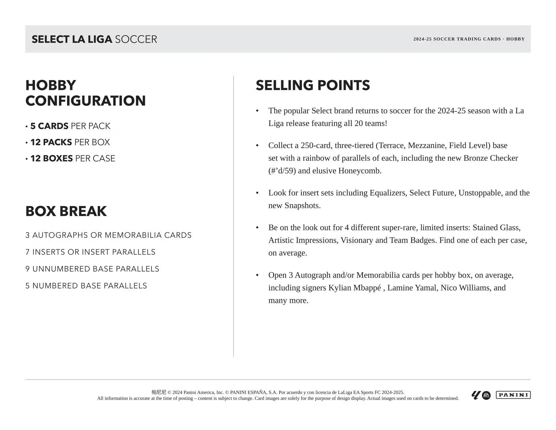 2024/25 Panini Select, La Liga Fußball-Hobby-Sammelkartenbox (drei Autogramme oder Erinnerungskarten pro Box)
