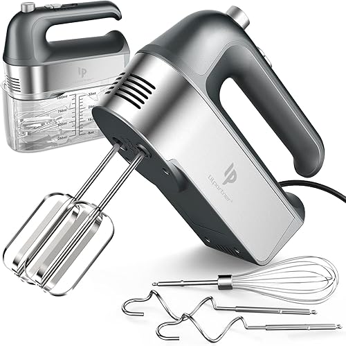 Batidora de mano eléctrica, batidora de cocina de 450 W con estuche de almacenamiento de taza de báscula, velocidad de impulso turboautocontrol + 5