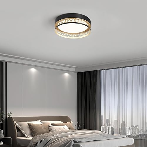 Miniatura 9 de ONESMING Lámpara de techo de montaje empotrado negro y dorado, lámpara LED inteligente moderna para montaje en techo, lámpara de iluminación cercana