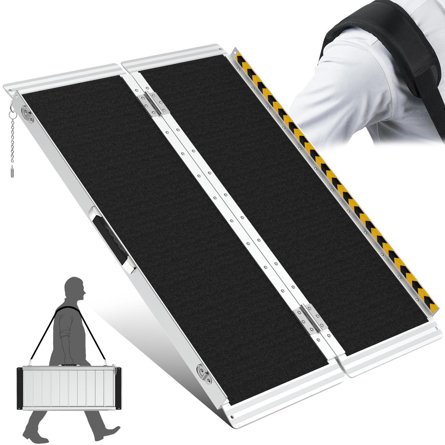 Wheelchair Ramp 3.5FT | Load-Reducing Shoulder Strap | Portable Wheelchair Ramp | Wheelchair Ramps for Home, Steps, Stairs, Doorways | Handicap Ramp |