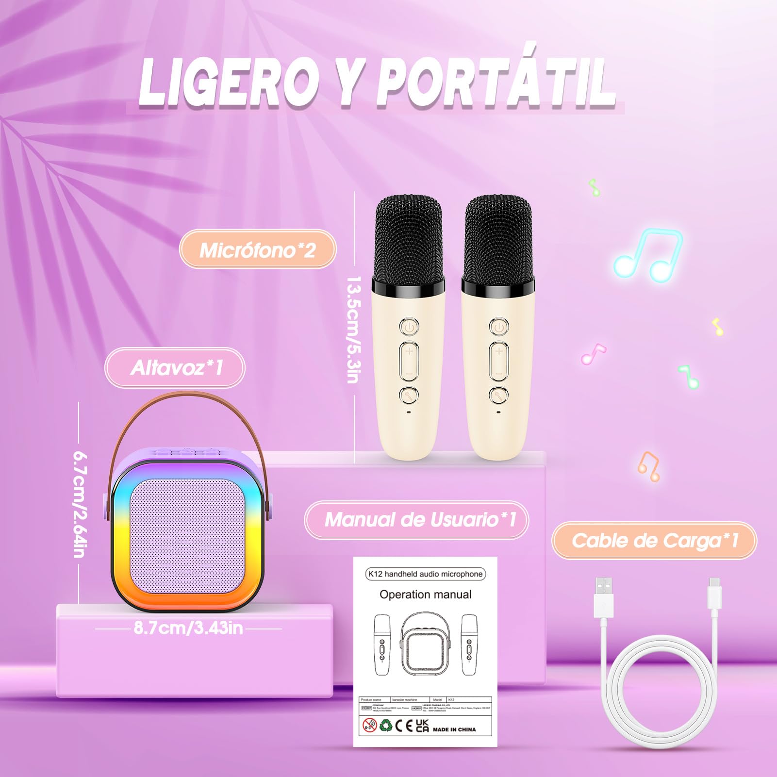Dislocati Regalo Niña 3-12 Años, Microfono Karaoke Juguetes Niños 3-12 Años Karaoke 2 Microfonos Inalambricos Regalo Niño 4-12 Años Micrófono Karaoke Niños Juguete Niña 3-12 Años Regalo Navidad — view 5
