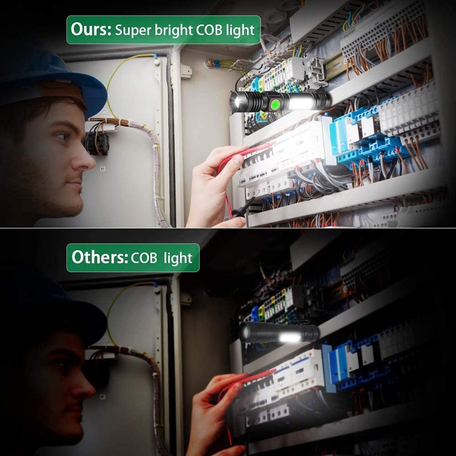 Linterna Recargable por USB, Linterna LED magnética, Linterna táctica LED superbrillante con luz Lateral COB, Impermeable, con Zoom, la Mejor Linterna for Acampar y emergencias.