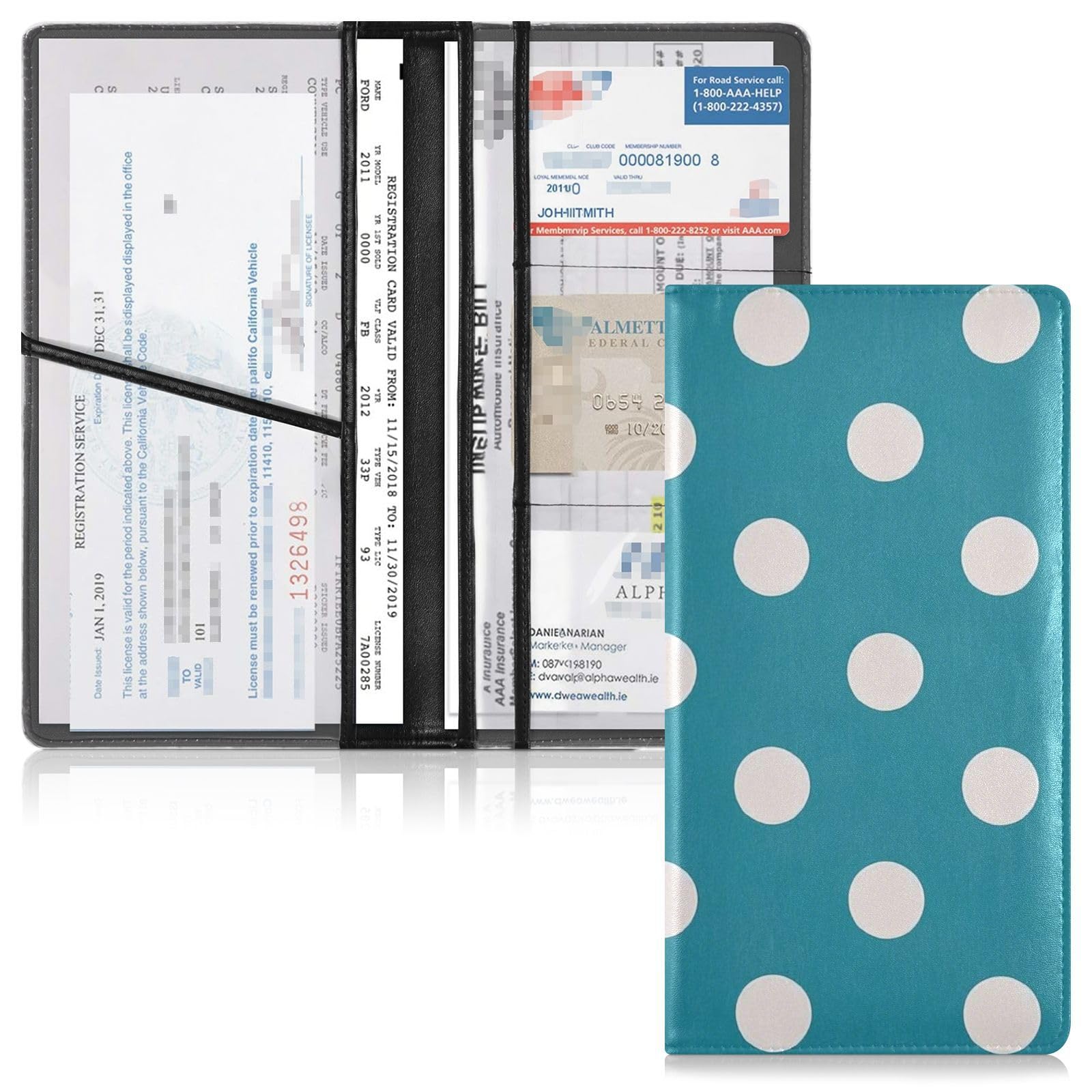 EtherSpher Cartoon Dot Green Leather Car Registration & Insurance Card Holder Essential Wallet Case for Cards, Essential Document Driver License