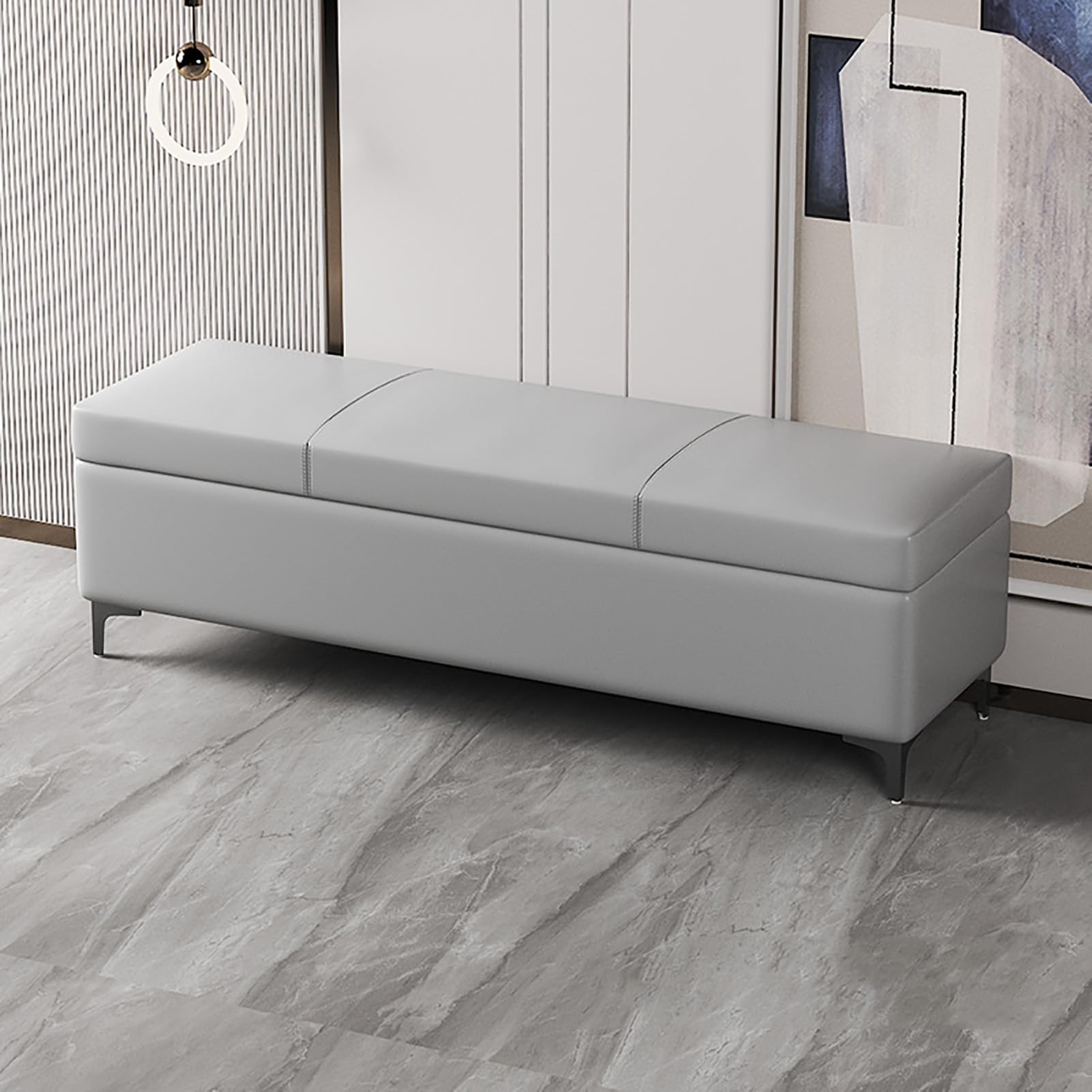 Ottoman et banc à chaussures de luxe gris pour ranger la chambre et le salon