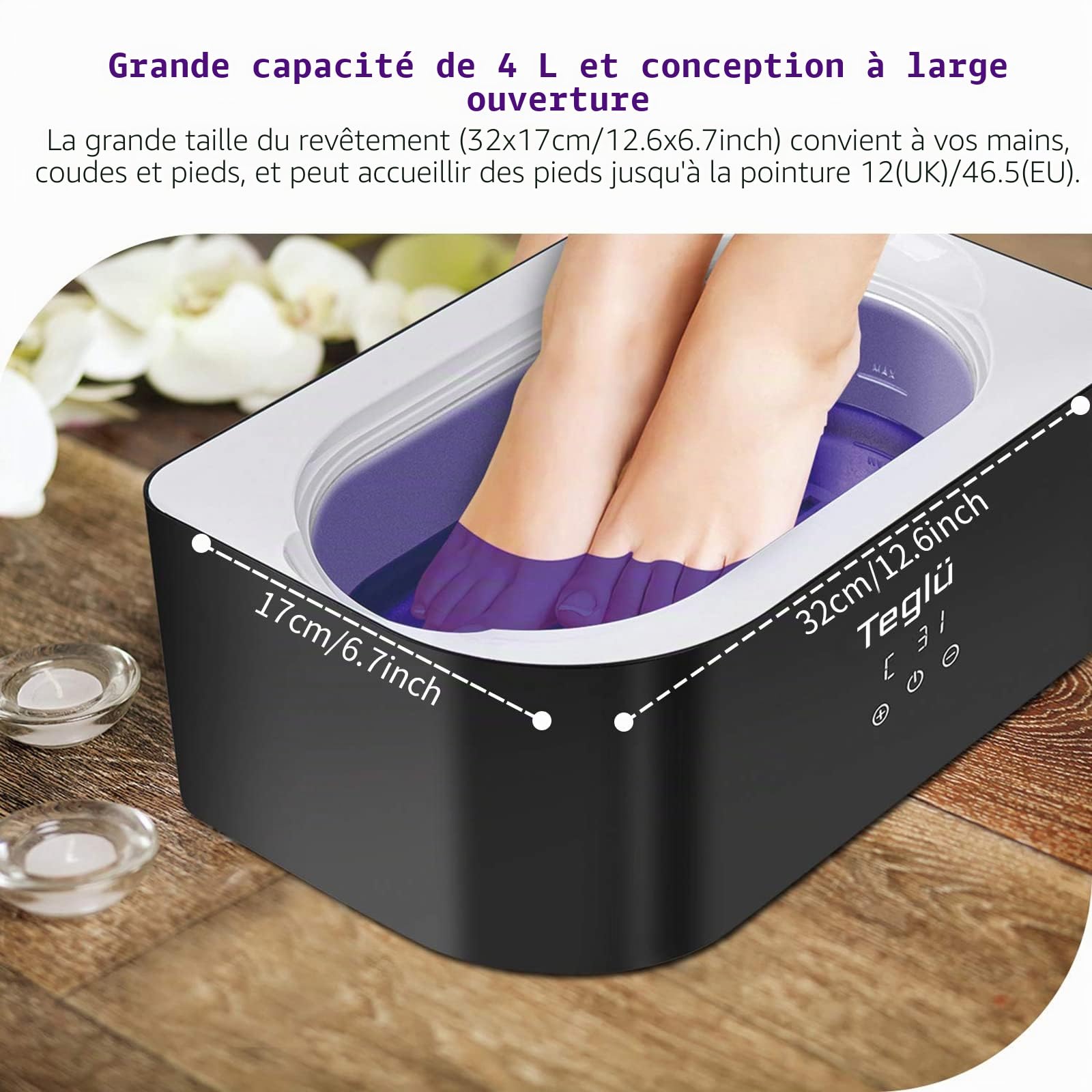 Bain de Paraffine pour Mains et Pieds 4L, Appareil à Cire 200W, Noir