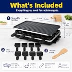 Raclette Grill pour 8 Les gens, 1300W Électrique avec 1 Pâte à griller antiadhésive réversible & 8 Mini Poêles à fromage & 1 Spatule en bois, Barbecue familiale intérieure & Parti
