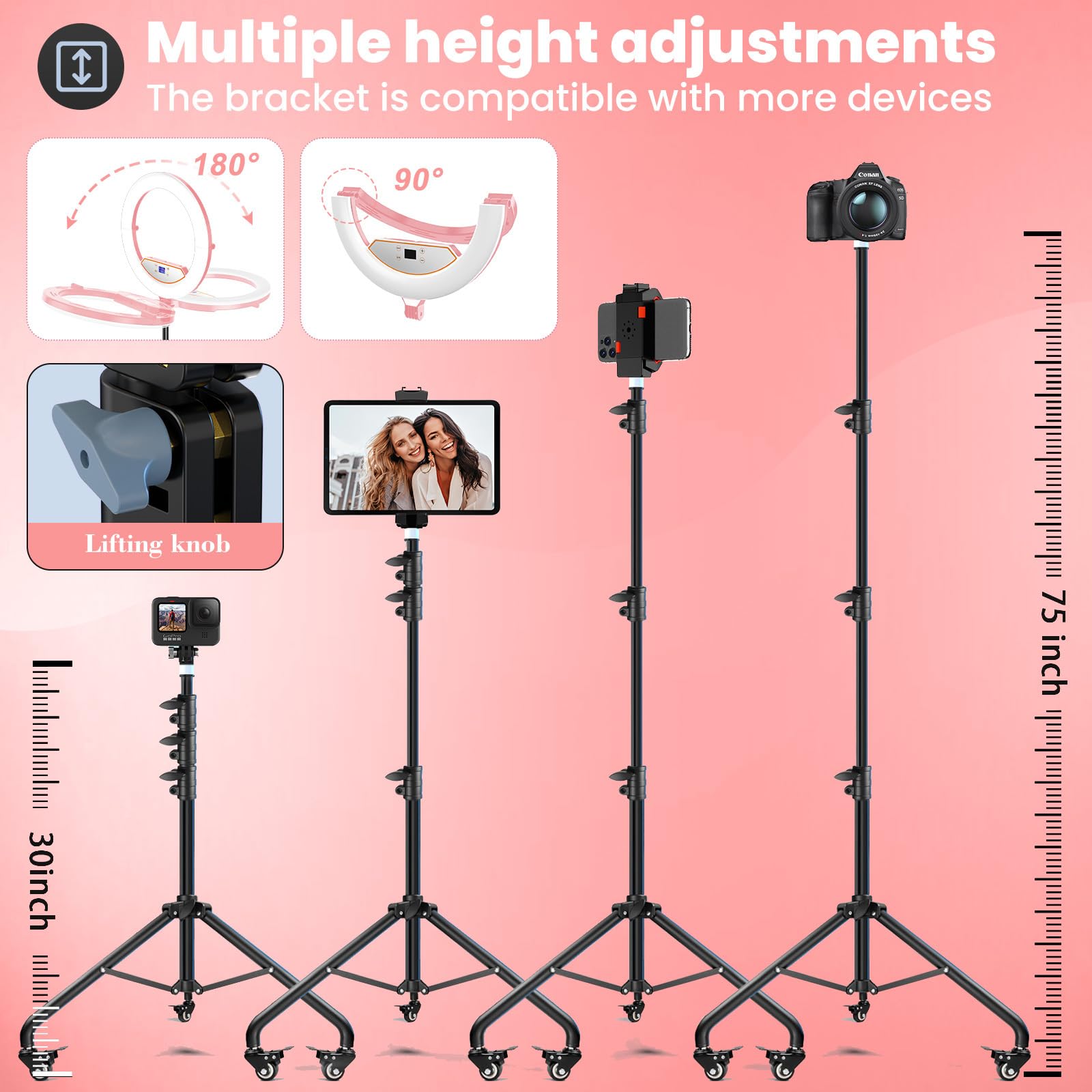 Kit de luz de anillo de 22 pulgadas: LED profesional de 6500 K con soporte (rosa)