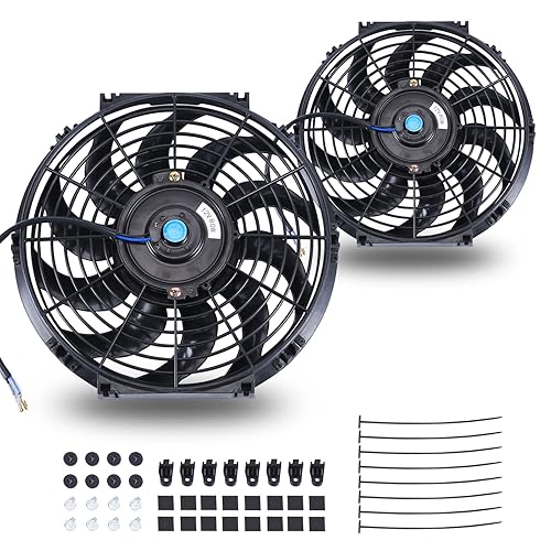 Vista 72 de Juego de 2 radiadores eléctricos de 12 V 80 W, ventilador delgado universal de 7 pulgadas, color negro, 12 V, 80 W