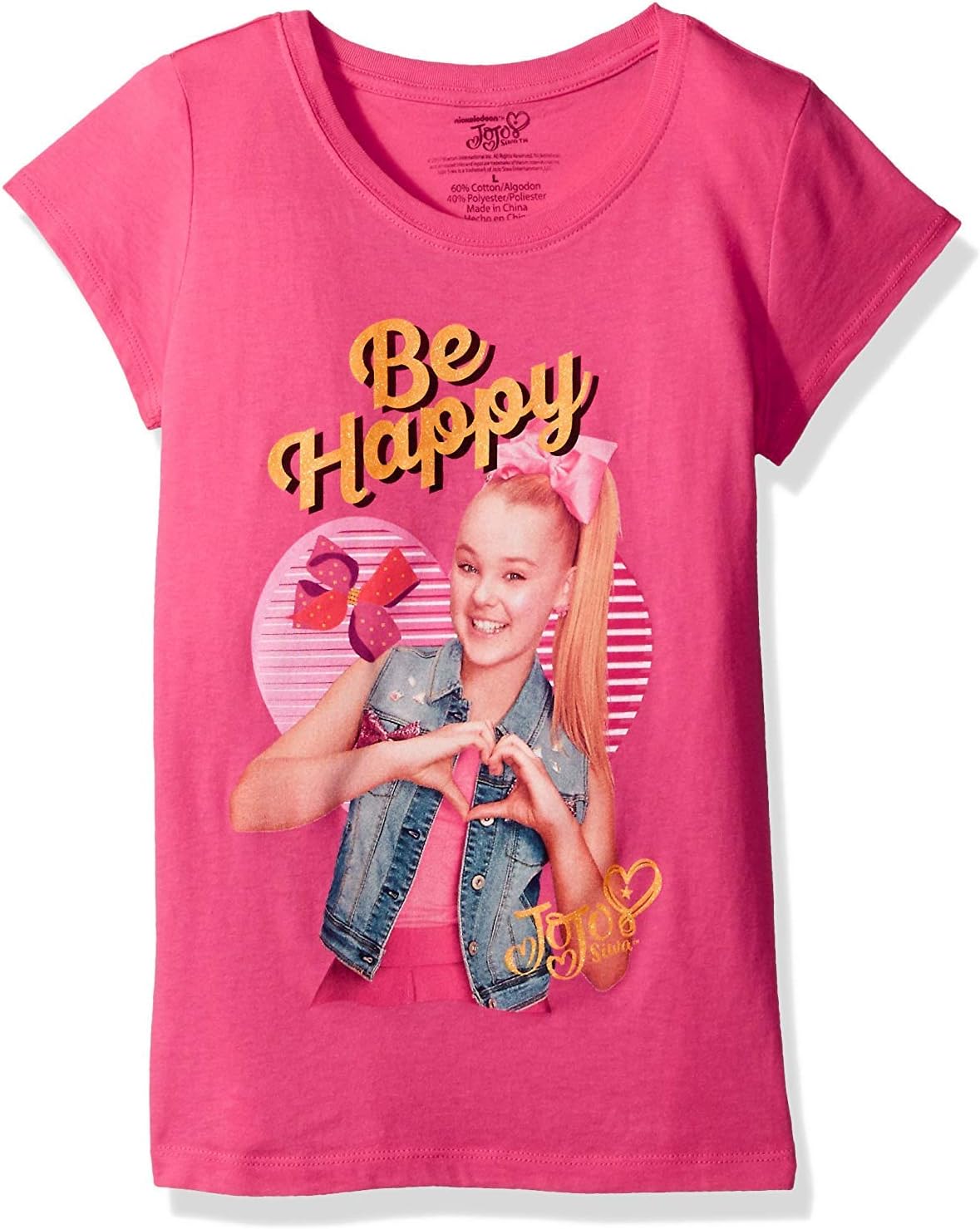Big Jo Siwa Be Happy Girls Short Sleeve T-Shirt, hot Pink