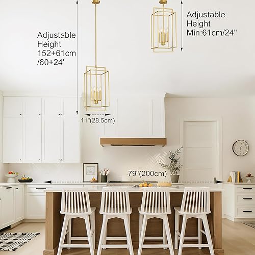 Miniatura 2 de Lámpara de araña dorada apagada con jaula geométrica de metal, colgante industrial de 4 luces para isla de cocina, sala de estar, comedor, oficina