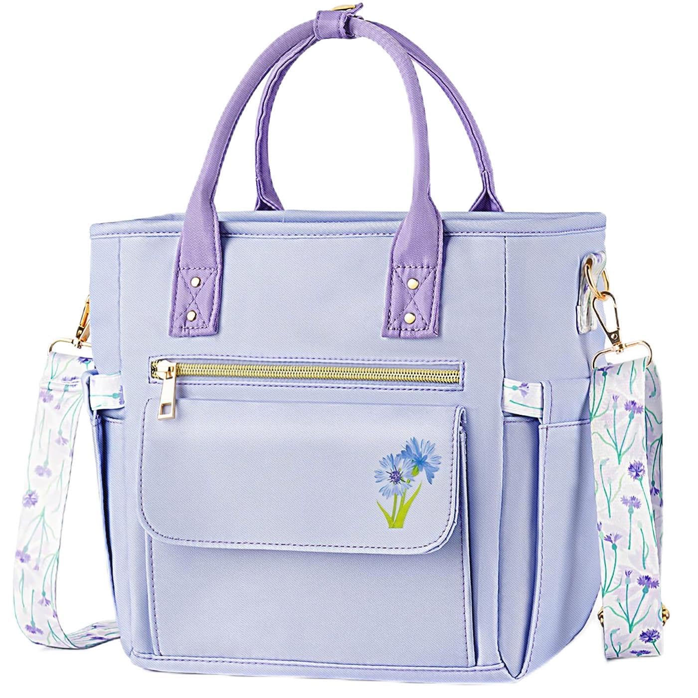 Hihealer Deluxe Lunch Tasche Damen mit Seltenem Blumenmuster - Große Auslaufsichere Isolierte Kühltasche mit Mehreren Taschen und Abnehmbarem Gurt für Arbeit/Picknick Weihnachtsgeschenke für Frauen