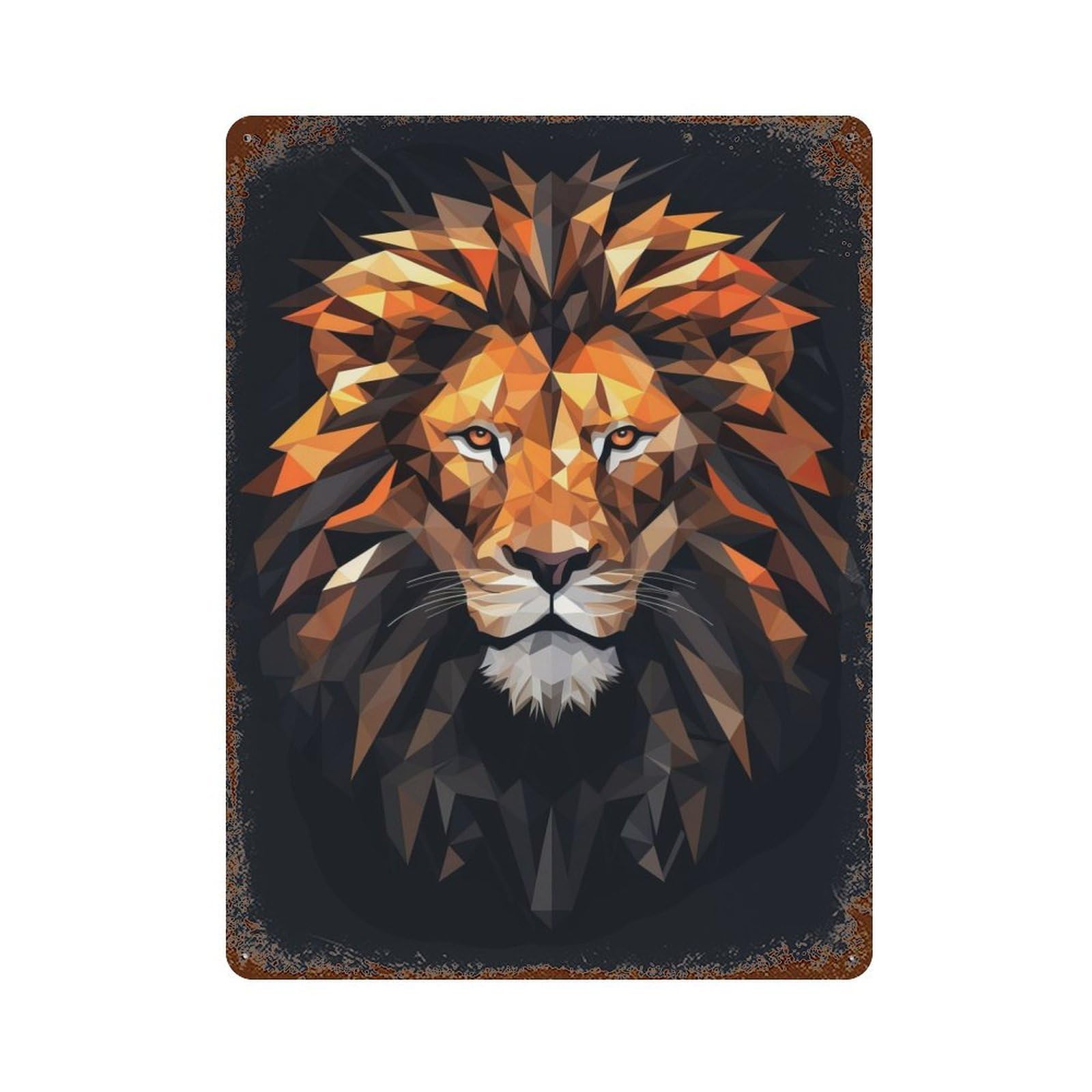 Geometric Lion Animation Rusty Metal Tin Sign 15.7"x11.8", Industrial Home Decor for Garage, Pub Or Kitchen