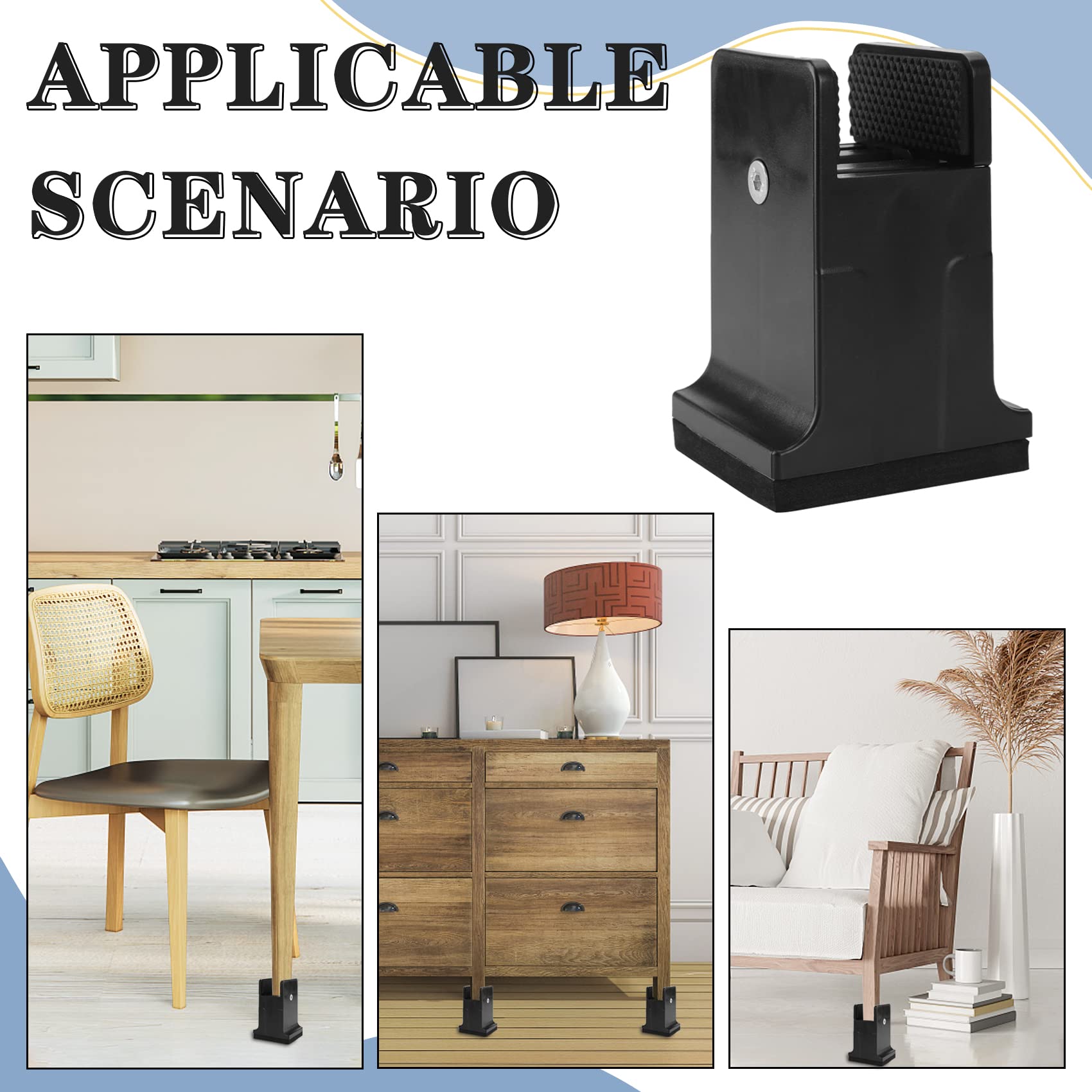 BTSD-home Bed Risers 4 inch Adjustable Furniture Risers with Screw Legs Extenders for Desk Table Chair Sofa Supports Up to 2300 lbs 4 Pack Black