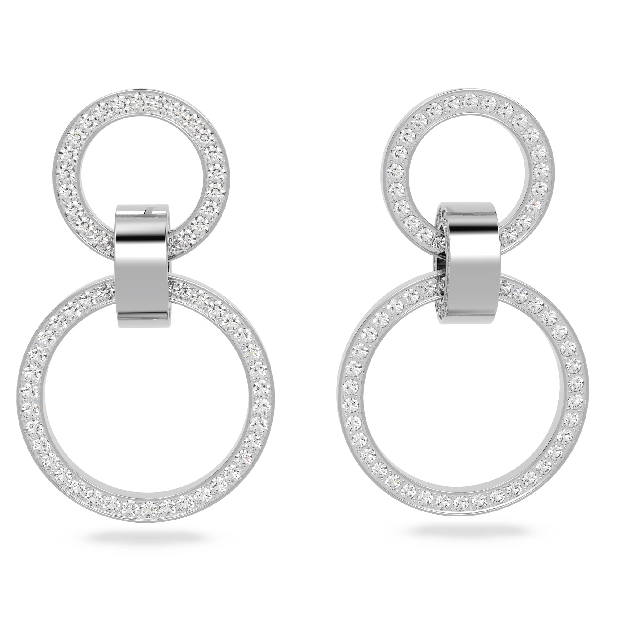 Swarovski White Crystal Hoop Earrings, Pavé Crystals in a Rhodium Plated Setting, from the Hollow Collection