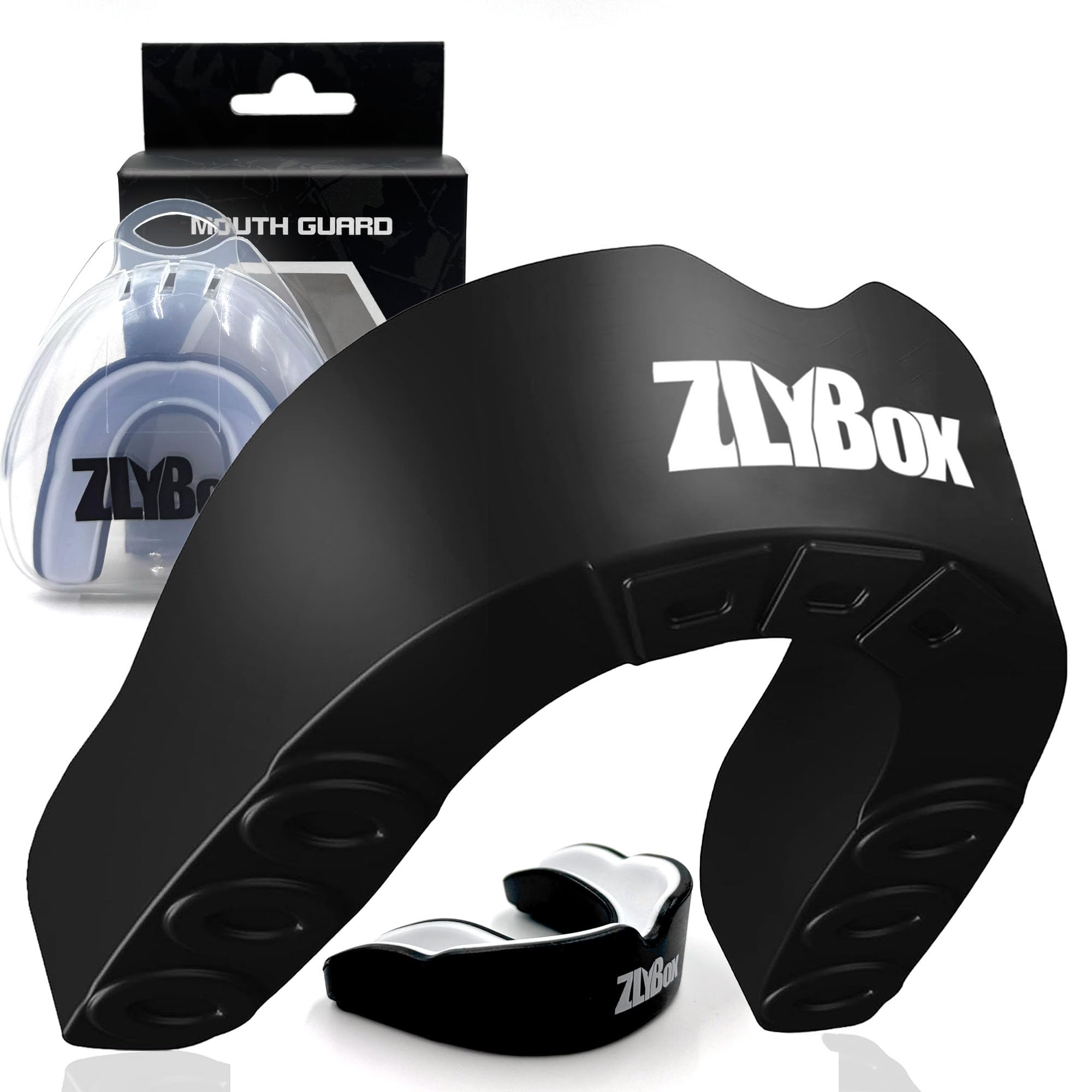 Protector bucal de fútbol de doble color para boxeo y aparatos ortopédicos, almacenamiento seguro para hombres y deportes (negro y blanco)