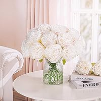Vista 4 de U'Artlines 20 Heads Artificial Peony Silk Flower Leaf Home Office Wedding Party Festival Bar Decor (Cream White)
