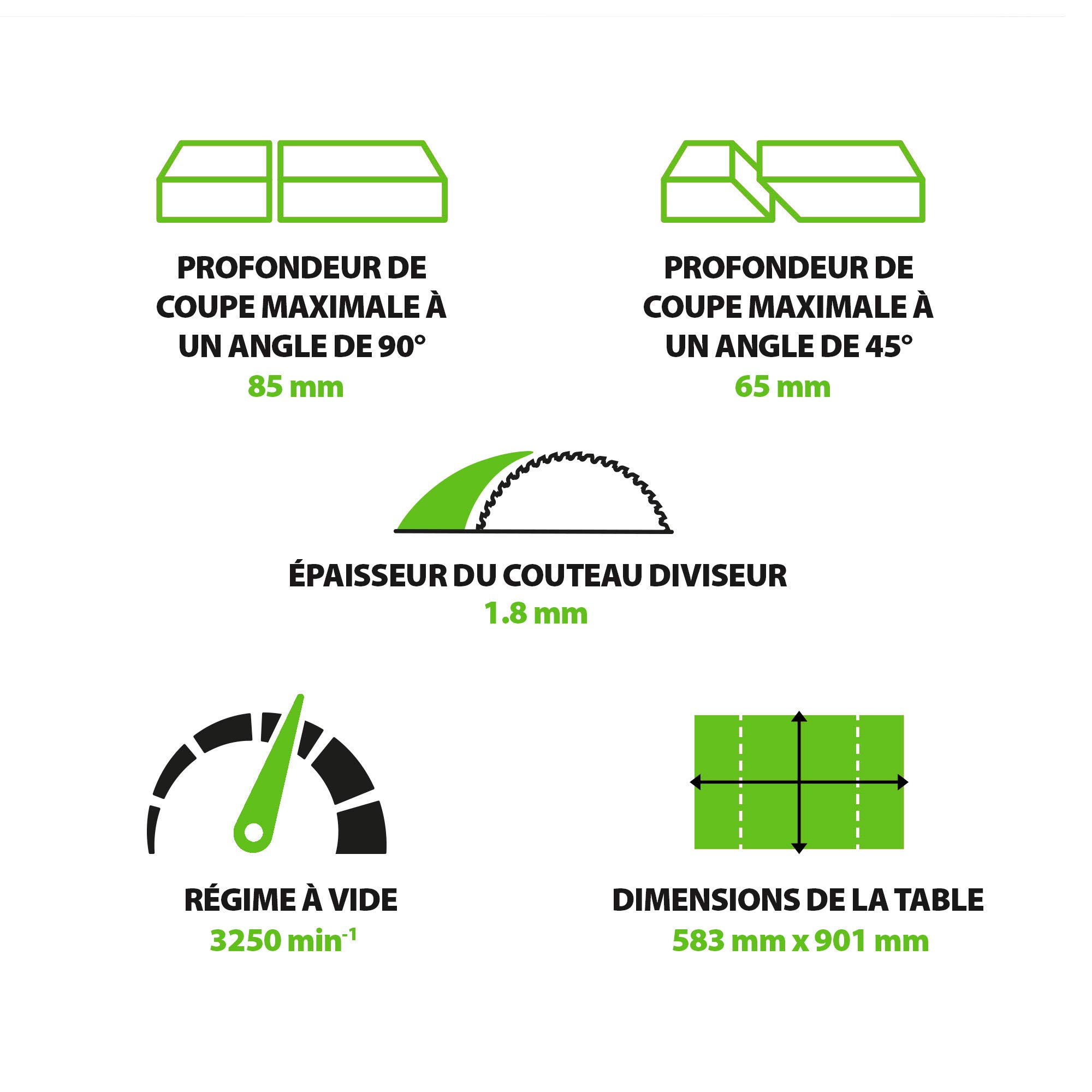 Evolution Power Tools Scie sur Table Fury 5-S 255mm Coupe Multi-Matériaux Bois Plastique Métal 0-45˚ Biseau 60-60˚ Onglet
