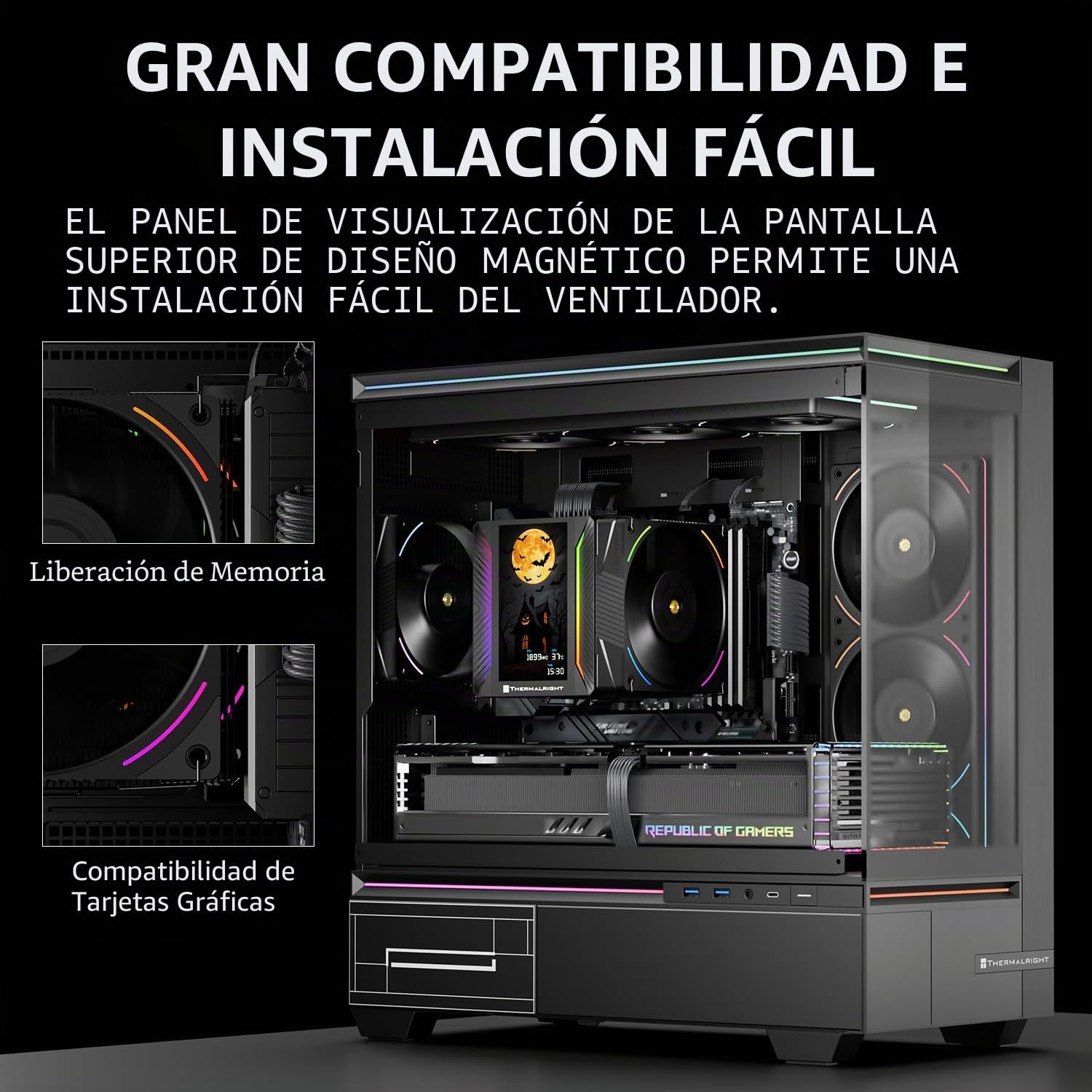 Thermalright Peerless Assassin 120 Vision MAX ARGB Black CPU Cooler, disipador de PC. Pantalla magnética de visualización de 5" con resolución 480x854, para AM4/AM5 e Intel LGA1700/1851