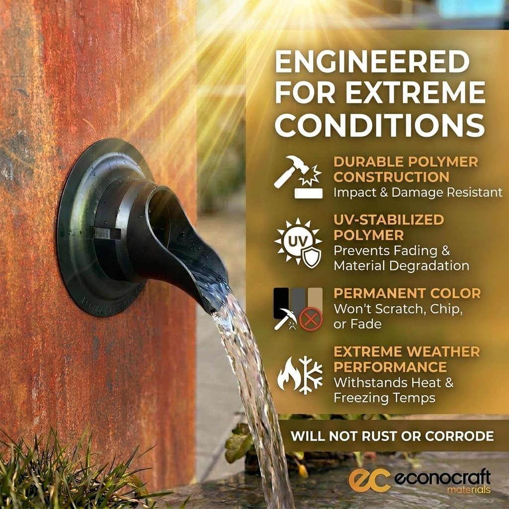 LokPlate 3 Inch Plastic Downspout Nozzle & Wall Flange - Patent-Pending Self-Locking Escutcheon Plate - UV-Resistant Drain Pipe Outlet - No-Hardware 60-Second Install, Black