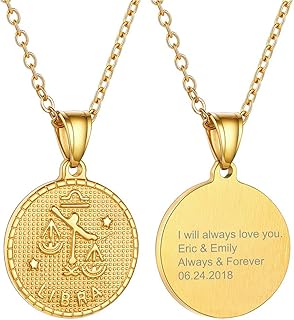 Colar de moedas do zodíaco de ouro para mulheres e homens, colar com pingente de astrologia com horóscopo de constelação, joias da sorte, 51+5cm, Metal, Sem Pedra Preciosa