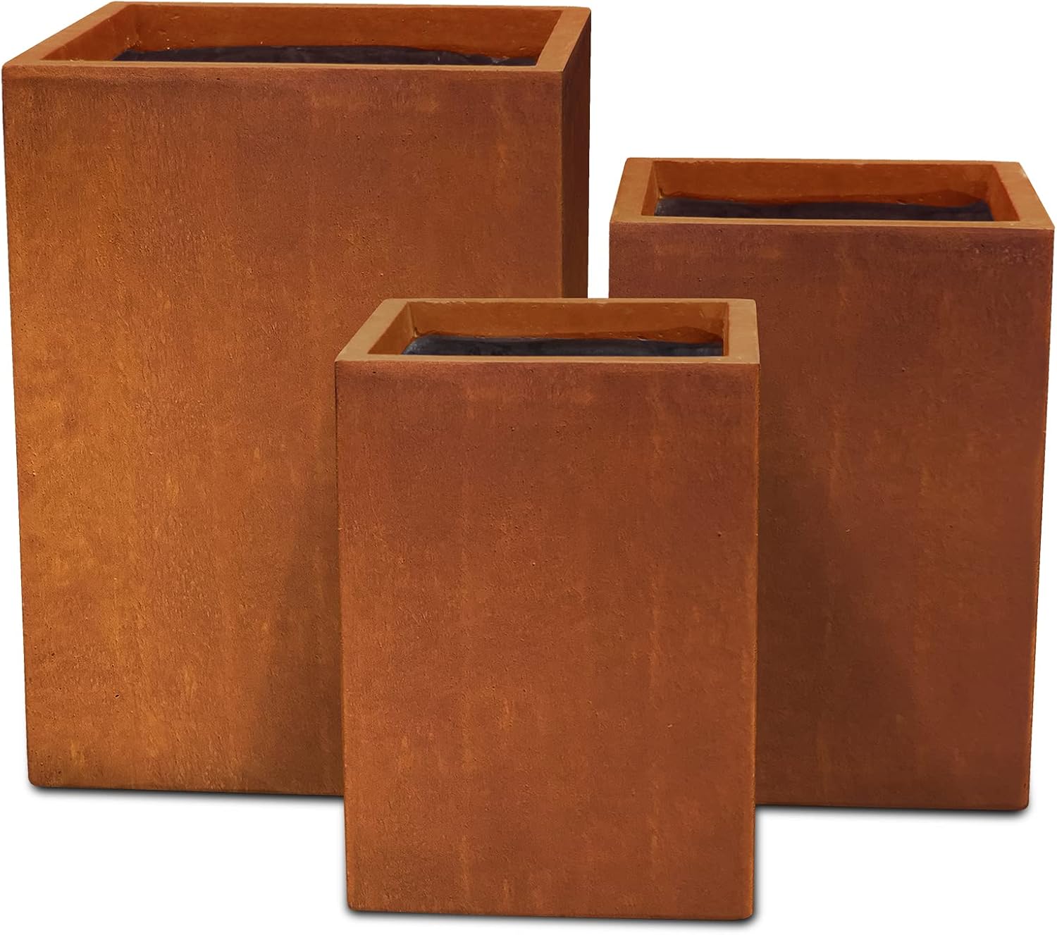 Kante 18.5",15.7",12.6" H Tall Rectangular Concrete Planters Set of 3, Outdoor Indoor Lightweight Plant Pots with Drainage Hole and Rubber Plug, Modern Style for Home Garden Patio, Slate Gray