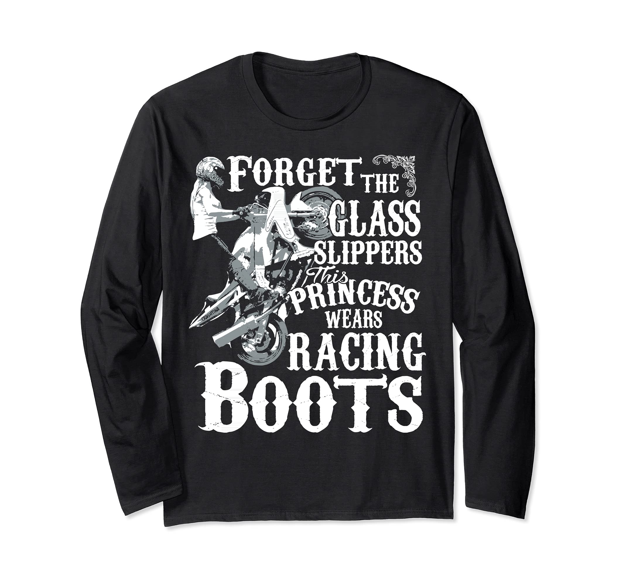 This Princess Wears Racing Boots - Sportbike Design Long Sleeve T-Shirt, Black