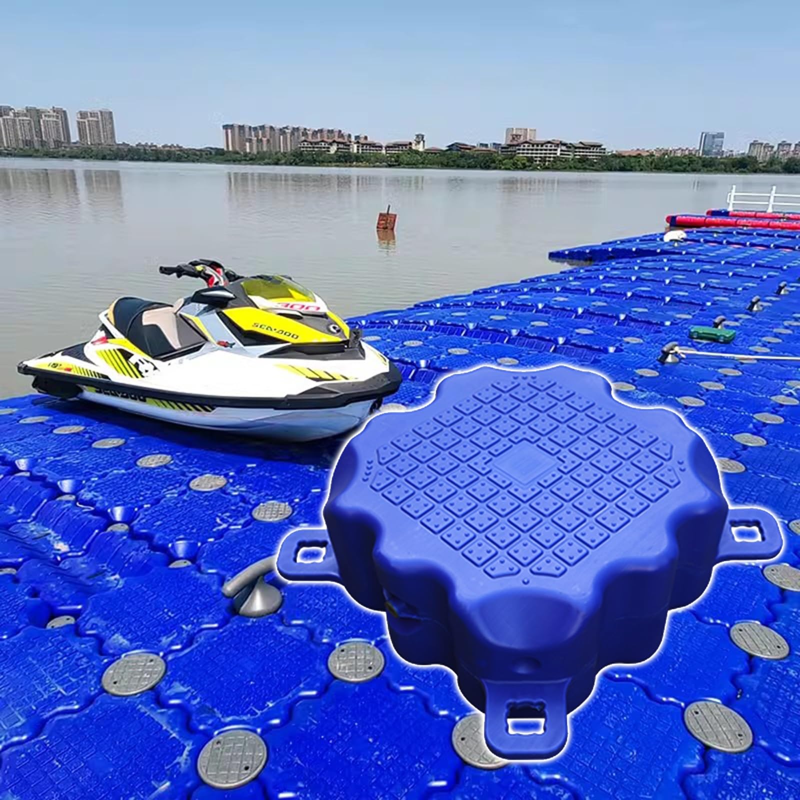 Kit de muelle flotante portátil para recreación acuática y pesca, pontones de agua modulares de plástico resistentes