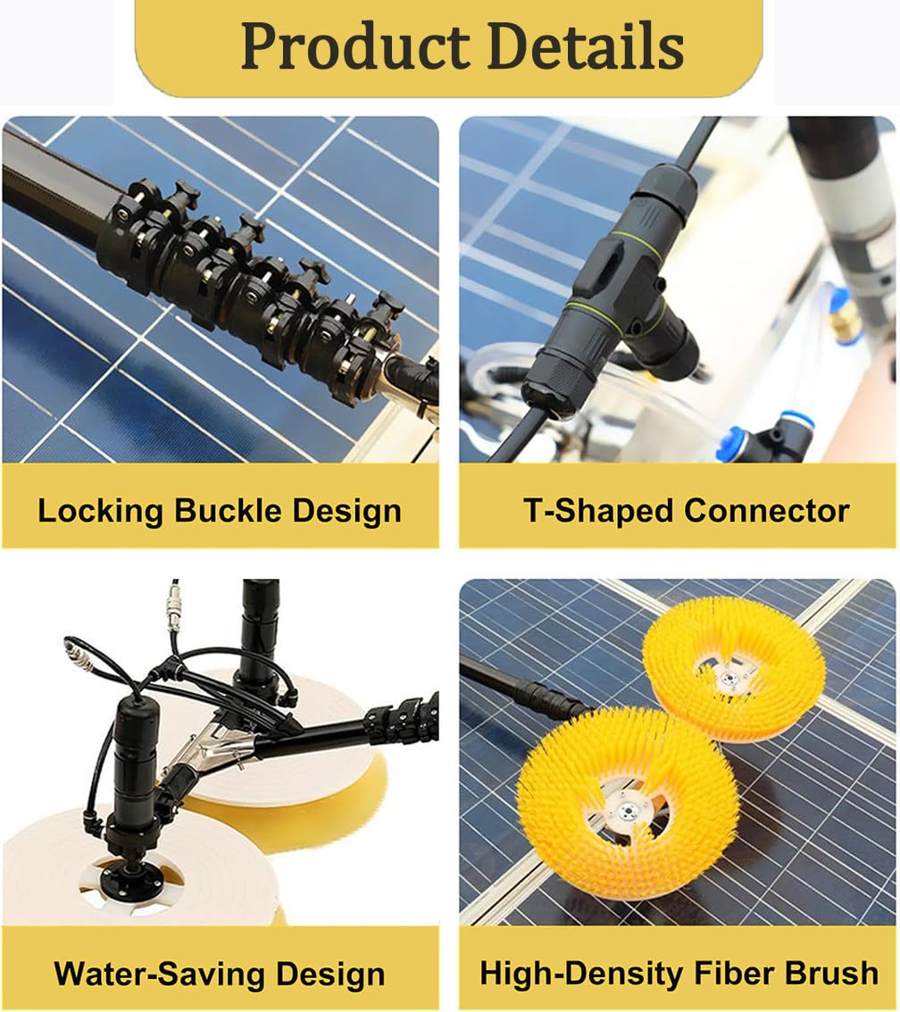 Cepillo De Limpieza Para Paneles Solares, Cepillo De Limpieza Para Paneles Solares Fotovoltaicos, Con Kit De Pértiga Telescópica, Ligero Y Estable, Fácil De Manejar, Herramienta Para Limpieza De Equi