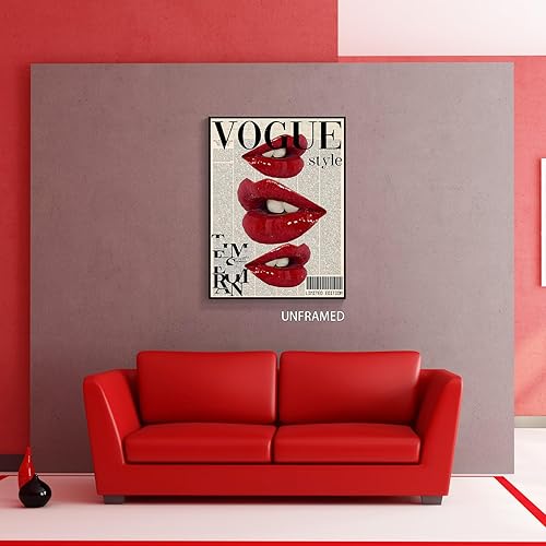 Miniatura 7 de Yostyle Lienzo de moda de moda, arte de pared, póster estético de labios rojos preppy, arte de portada de revista, pósteres geniales para niñas