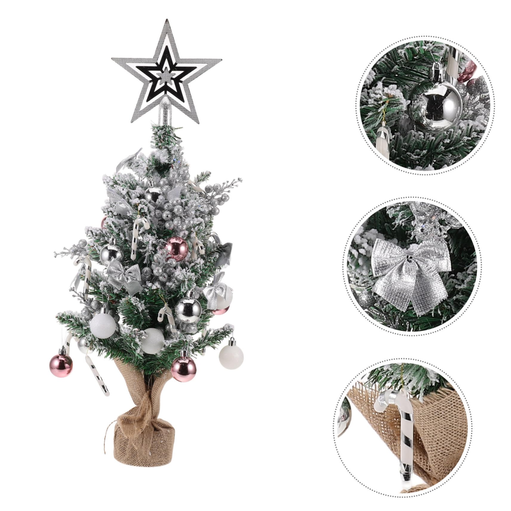 Mini-Weihnachtsbaum Skulptur Mit Schneebeflockung Künstlicher Tischbaum Für Schreibtisch Büro Und Zuhause Dekoration Silberfarben Ohne Licht