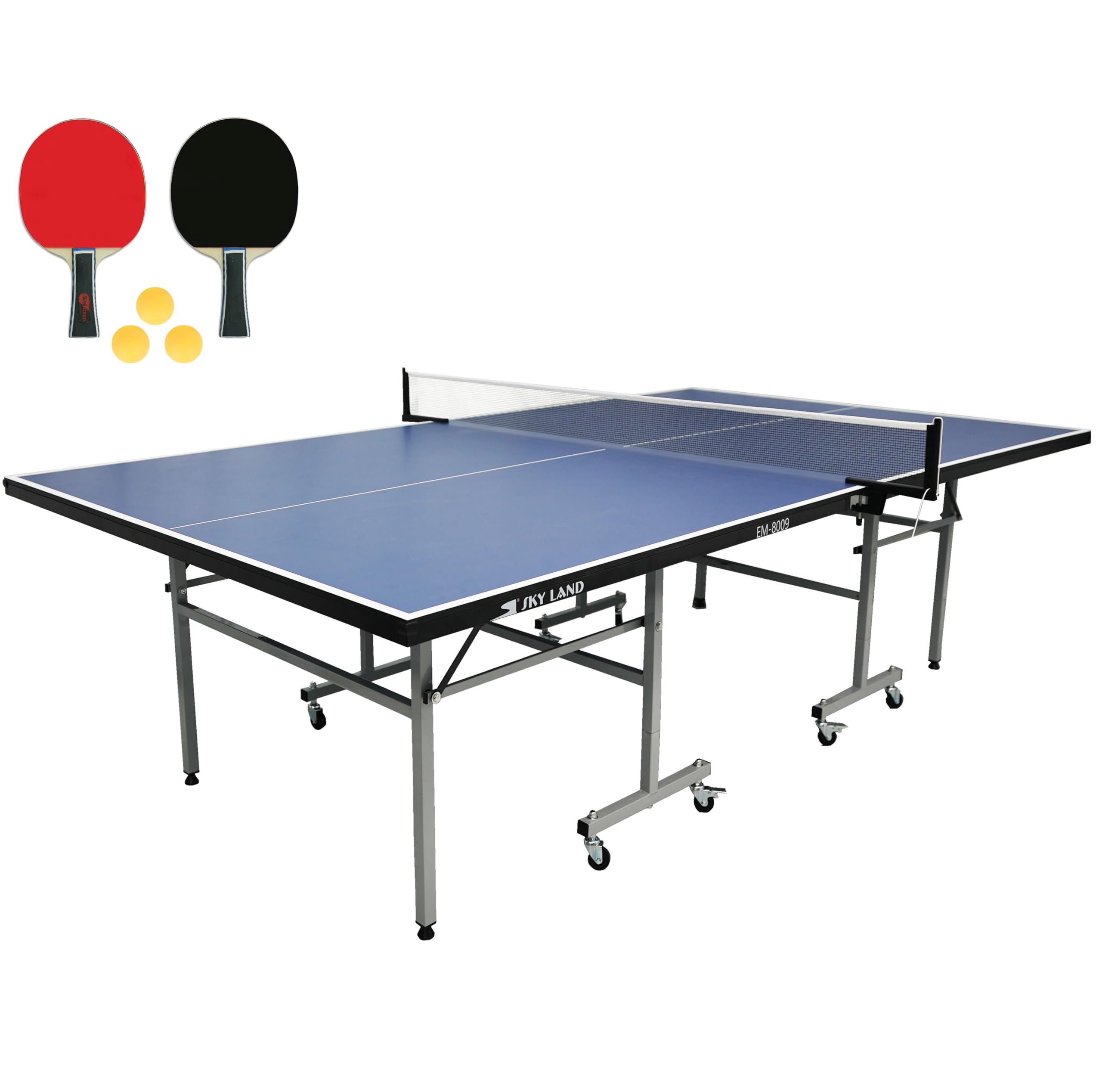 SKY LAND Table Tennis Set - Official-Sized Table Tennis with 2 Rackets and 3 Ping Pong Balls for Family-Friendly Fun,Single Folding Ping Pong Table for All Ages