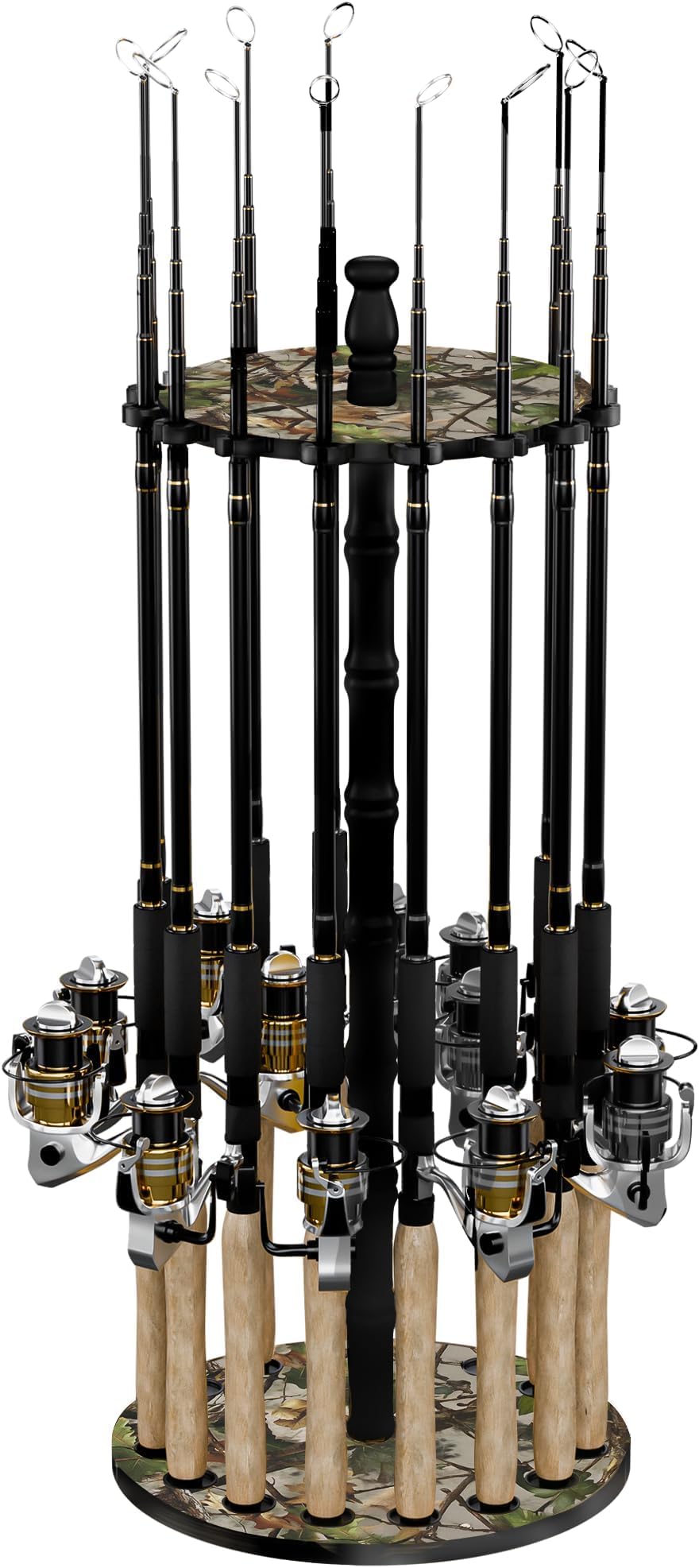 Rush Creek Creations 16-Rod Round Fishing Rod Holder for Garage, 360° Access Holder for Fishing Rods, Reels, and Gear, Securely Holds 16 Rods, Camouflage (Pack of 6)
