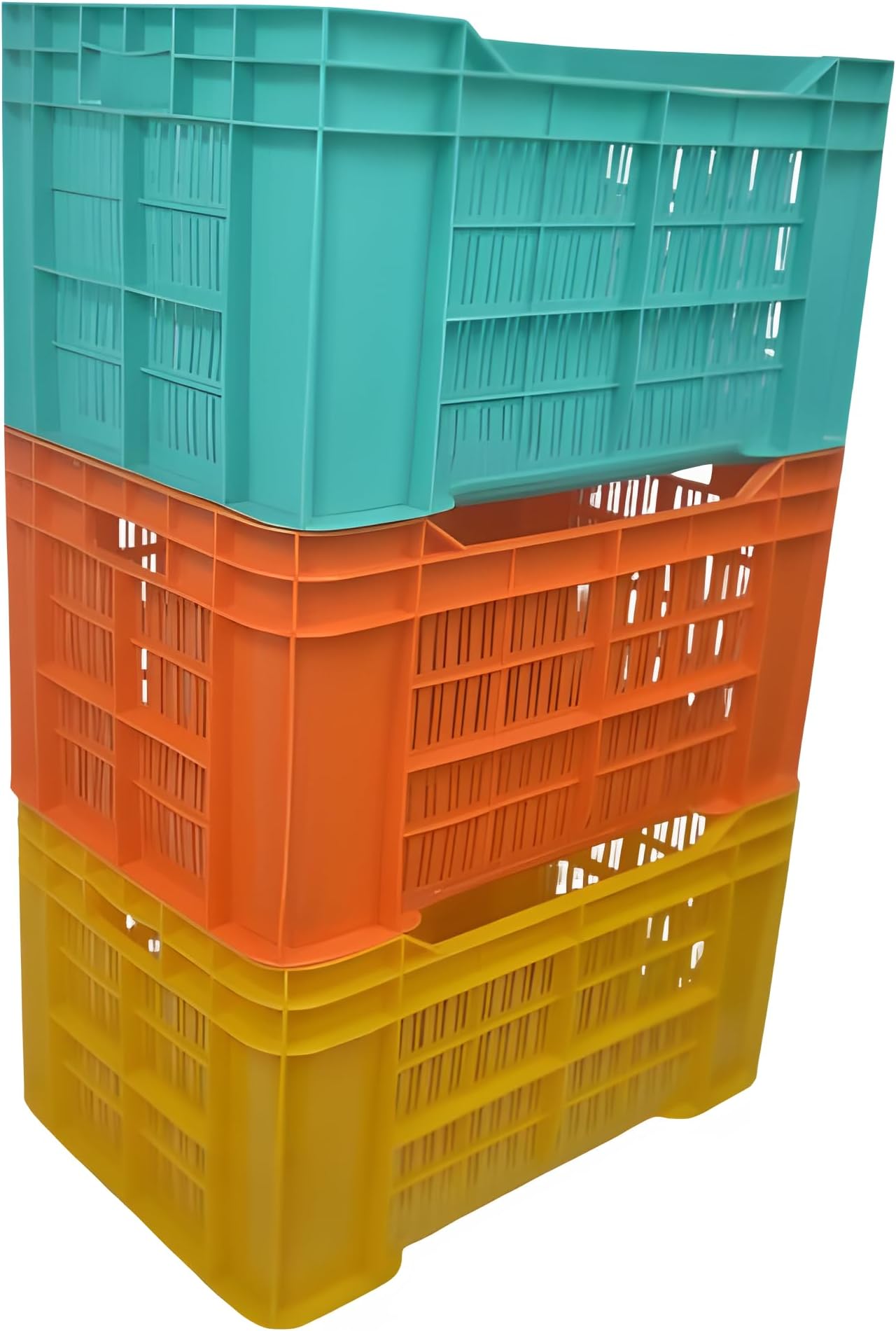 Plastic Rectangular Multipurpose/Vegetable/Fruit/Fish Crate (542 X 360 X 300 Mm) Pack Of 3 (Multicolour), 36 x 54.2 x 30 Centimeters