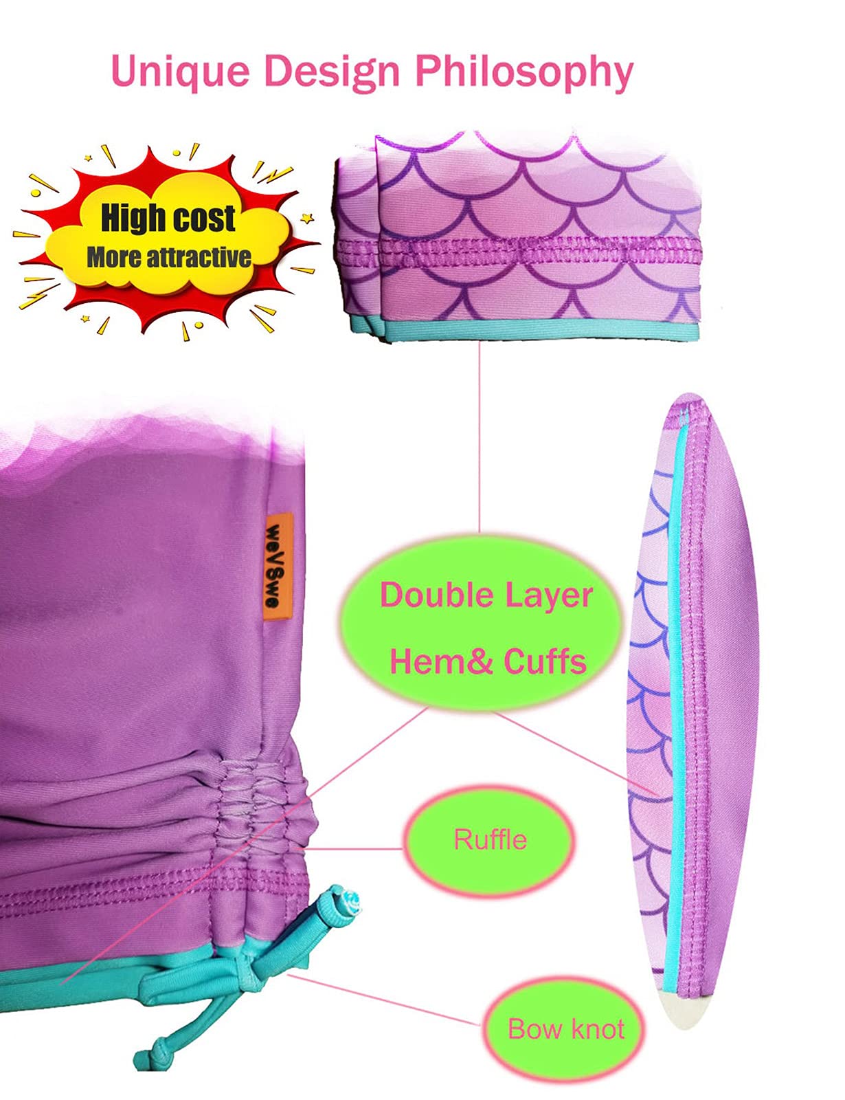 weVSwe Girls Rash Guard Swimsuit Rare Hem Cuffs Bathing Suit UPF 50+ Protection