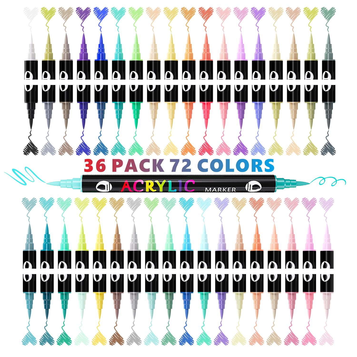 Sonlaryin Pennarelli Acrilica 72 Colori 36 Pezzi, Doppia Punta per Ceramica, Stoffa, Tessuti, Plastica, Vetro, Metallo, Roccia, Vetro