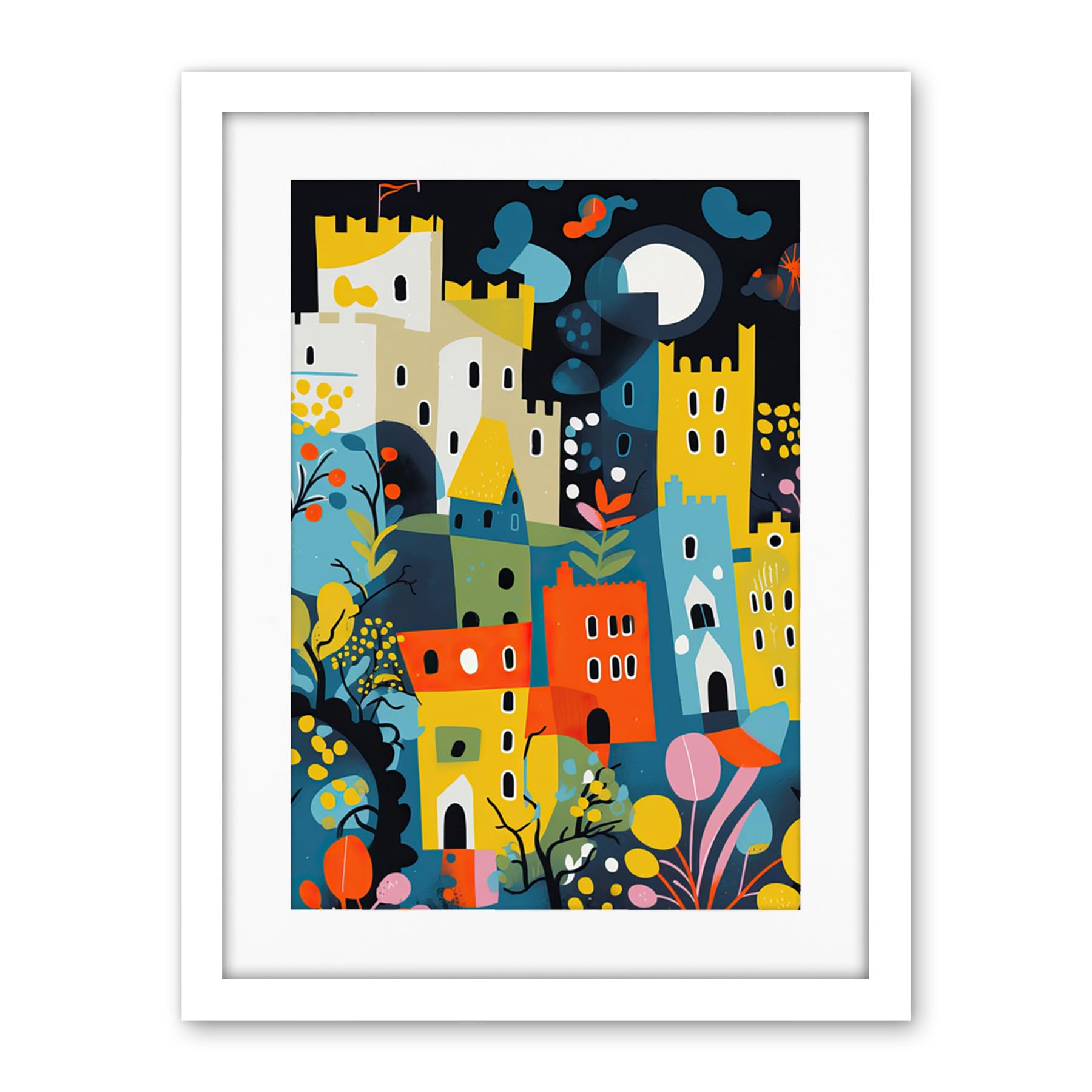 Artery8 Nottingham at Night Abstract Folk Art Cityscape Artwork Framed Wall Art Print 18X24 Inch