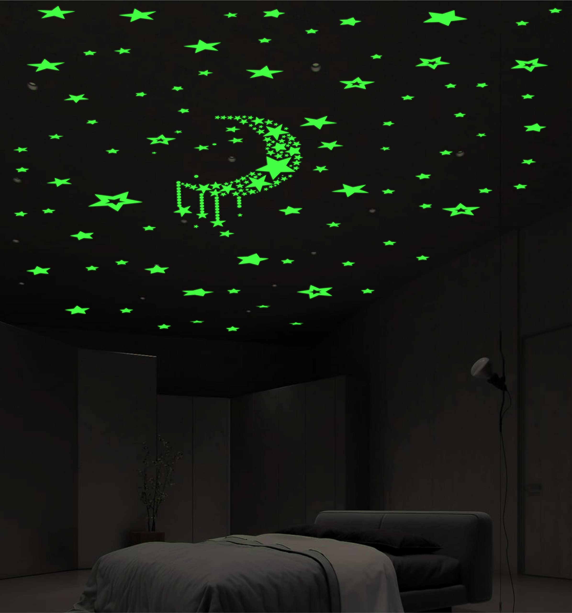 Dreamkraft Magical Night Dark Sticker Star-Glow in The Dark Stars for Ceiling Including Glowing Stars and Moon Glow Radium Sheet