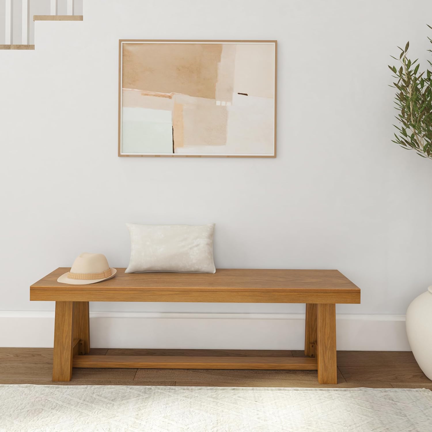 Maxwood Furniture Plank plus Beam 60 inch Farmhouse Dining Bench, Pecan Wirebrush - Image 4