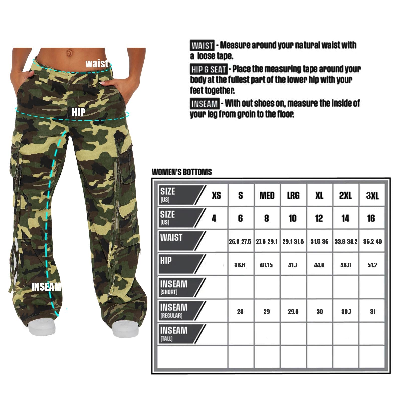 Women Y2k High Waisted Straight Leg Relaxed Fit Cargo Pants with 6 Pockets Streetwear Concert Dance Outfit: Green Camo X-Large