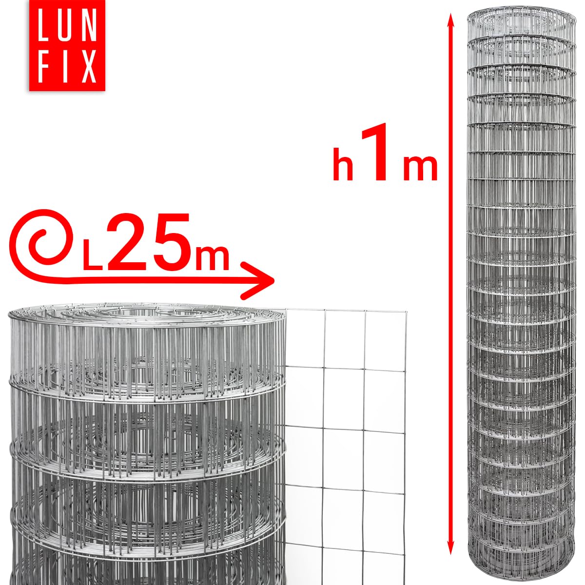 Drut wolierowy – stal ocynkowana, 75 x 50, Ø 1,9 mm, 1 m x 25 m, drut dla królików, siatka spawalnicza, siatka druciana, siatka druciana, siatka do norników do ogrodu, ogrodzenia z siatki drucianej